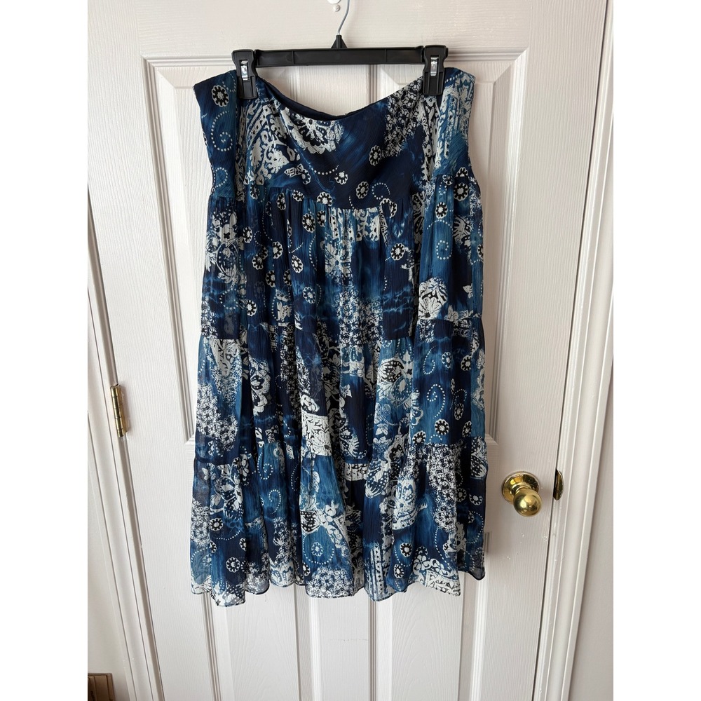 Lauren Ralph Lauren Tiered Skirt Womens XL Blue Excellent Silk Paisley Floral